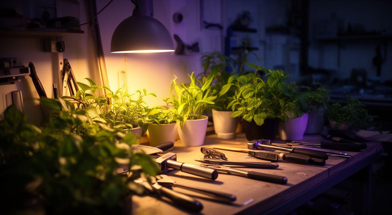 Das Studio von AstroBloom AG in Zürich mit Werkzeugen, Pflanzen und warmem Licht am Abend